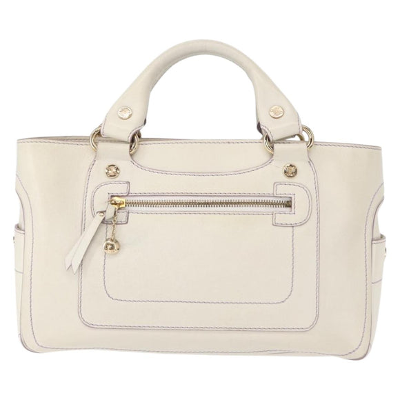 CELINE Boogie Hand Bag Leather White Gold Auth BA8679