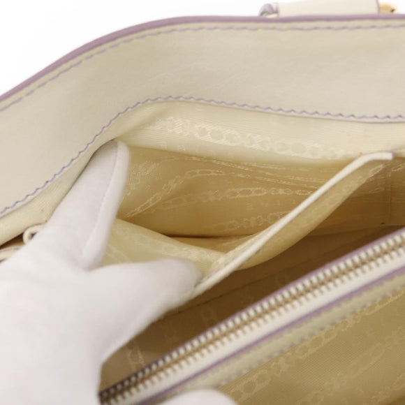 CELINE Boogie Hand Bag Leather White Gold Auth BA8679