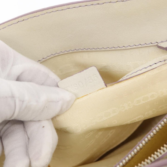 CELINE Boogie Hand Bag Leather White Gold Auth BA8679
