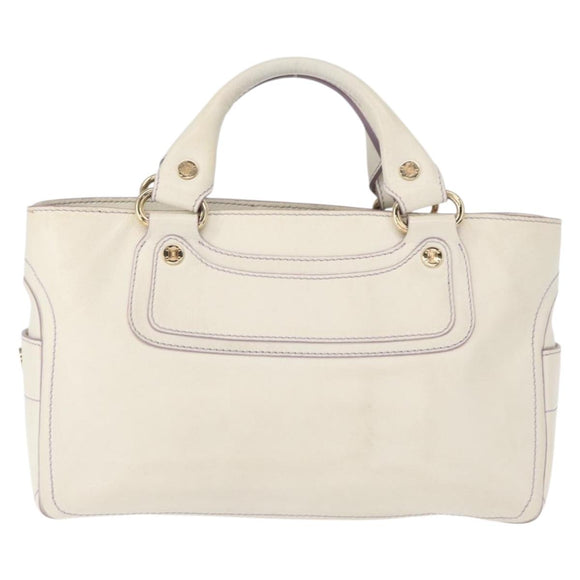 CELINE Boogie Hand Bag Leather White Gold Auth BA8679