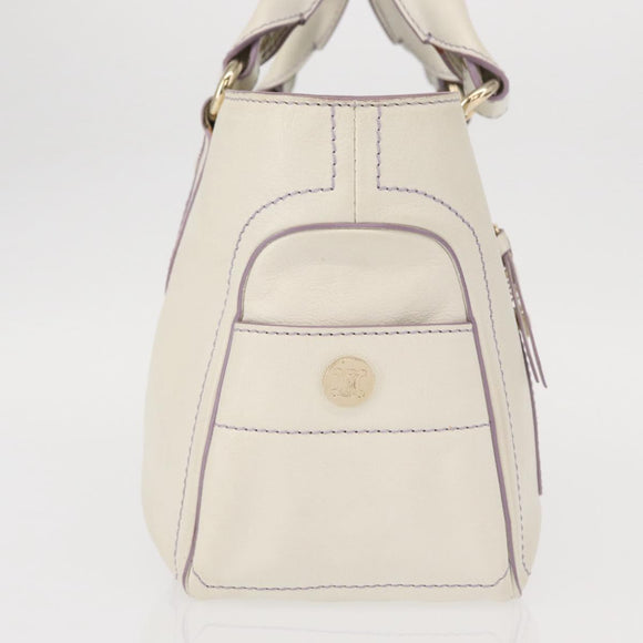 CELINE Boogie Hand Bag Leather White Gold Auth BA8679