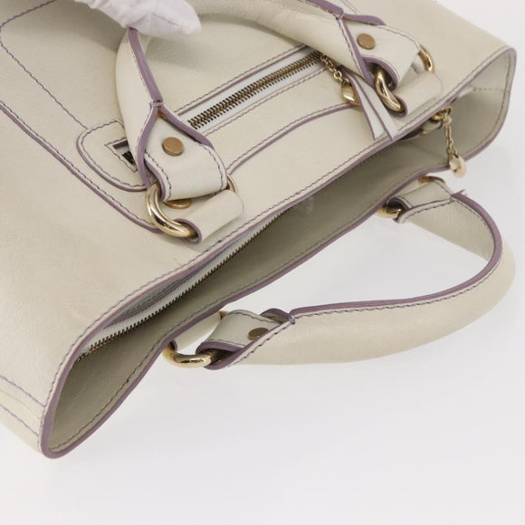 CELINE Boogie Hand Bag Leather White Gold Auth BA8679