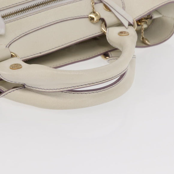 CELINE Boogie Hand Bag Leather White Gold Auth BA8679
