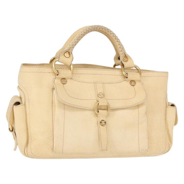 CELINE Boogie Hand Bag Leather White Gold Auth BA8680