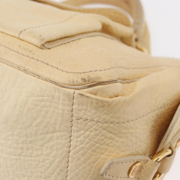 CELINE Boogie Hand Bag Leather White Gold Auth BA8680