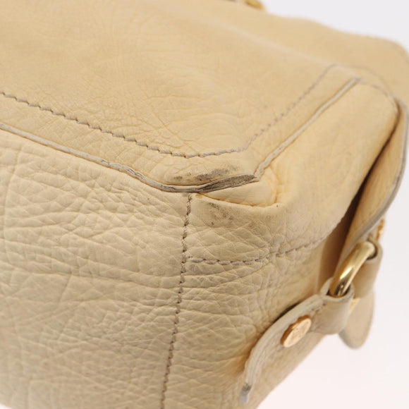 CELINE Boogie Hand Bag Leather White Gold Auth BA8680