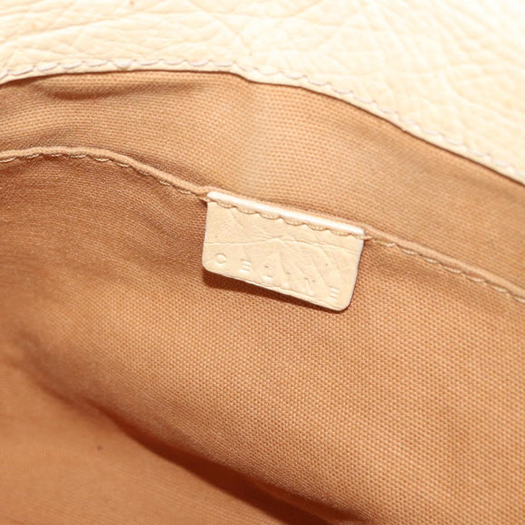 CELINE Boogie Hand Bag Leather White Gold Auth BA8680