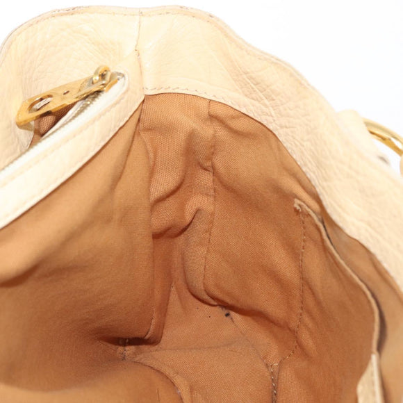 CELINE Boogie Hand Bag Leather White Gold Auth BA8680