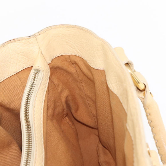 CELINE Boogie Hand Bag Leather White Gold Auth BA8680