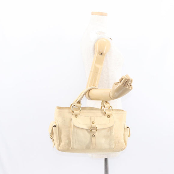 CELINE Boogie Hand Bag Leather White Gold Auth BA8680