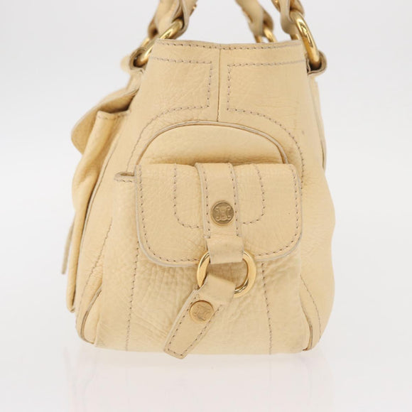 CELINE Boogie Hand Bag Leather White Gold Auth BA8680