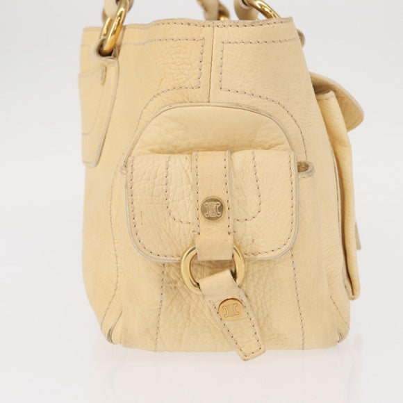 CELINE Boogie Hand Bag Leather White Gold Auth BA8680