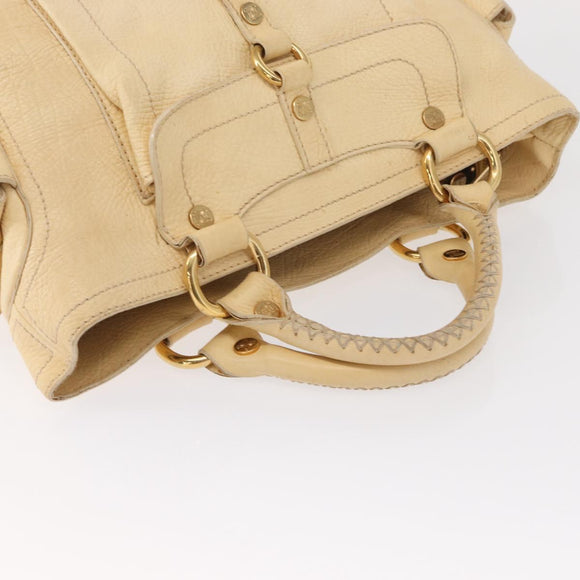 CELINE Boogie Hand Bag Leather White Gold Auth BA8680