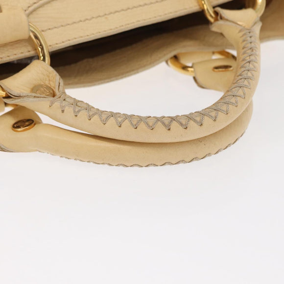 CELINE Boogie Hand Bag Leather White Gold Auth BA8680