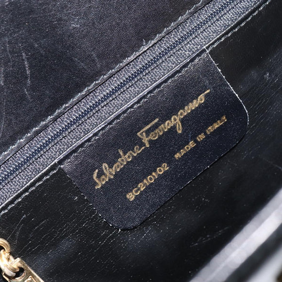 Salvatore Ferragamo Shoulder Bag Leather Black Gold Auth BA8682