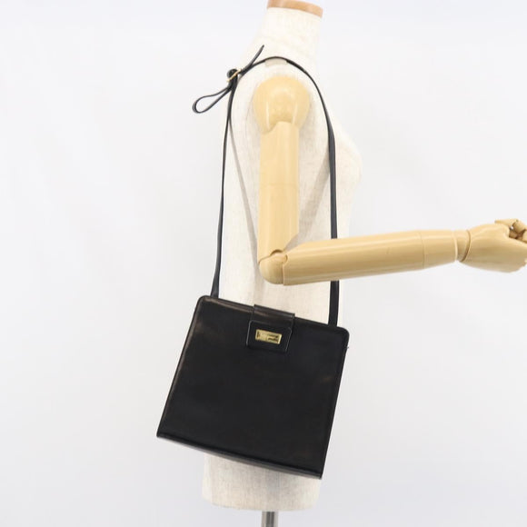 Salvatore Ferragamo Shoulder Bag Leather Black Gold Auth BA8682