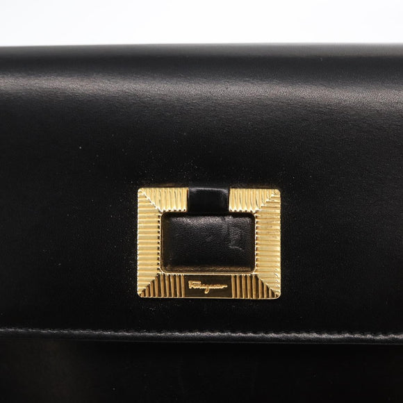 Salvatore Ferragamo Gancini Shoulder Bag Leather Black Gold Auth BA8683