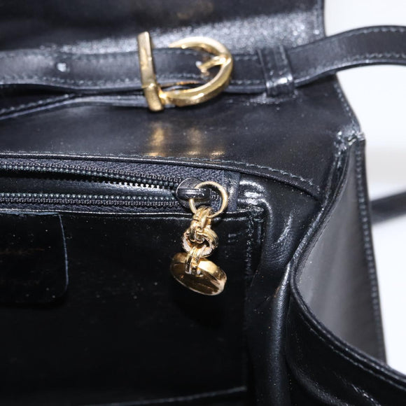 Salvatore Ferragamo Gancini Shoulder Bag Leather Black Gold Auth BA8683