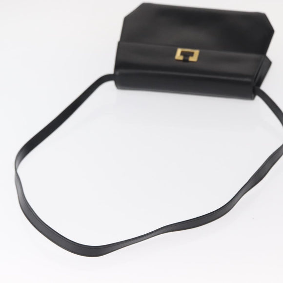 Salvatore Ferragamo Gancini Shoulder Bag Leather Black Gold Auth BA8683