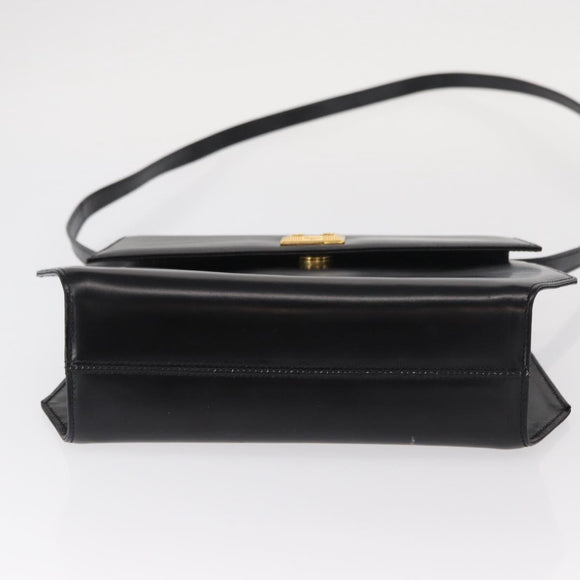 Salvatore Ferragamo Gancini Shoulder Bag Leather Black Gold Auth BA8683