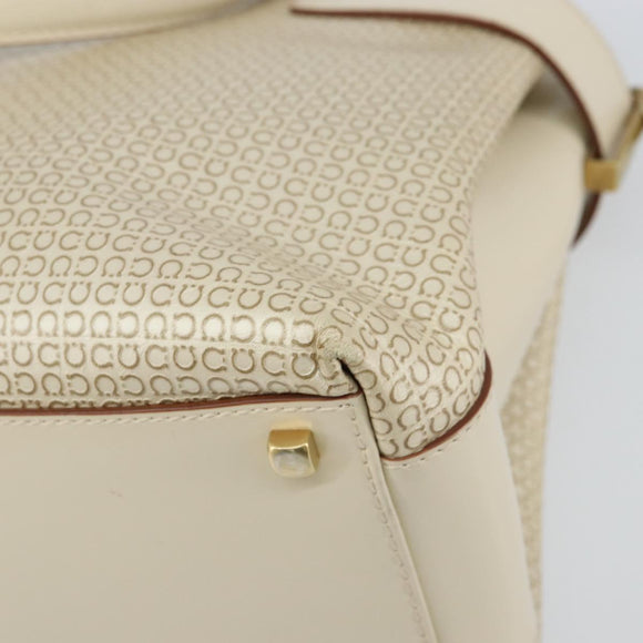 Salvatore Ferragamo Gancini Hand Bag Leather 2way White Gold Auth BA8684