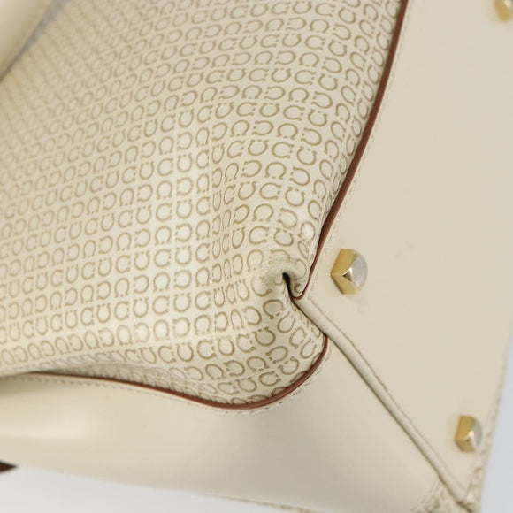 Salvatore Ferragamo Gancini Hand Bag Leather 2way White Gold Auth BA8684