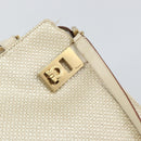 Salvatore Ferragamo Gancini Hand Bag Leather 2way White Gold Auth BA8684-19