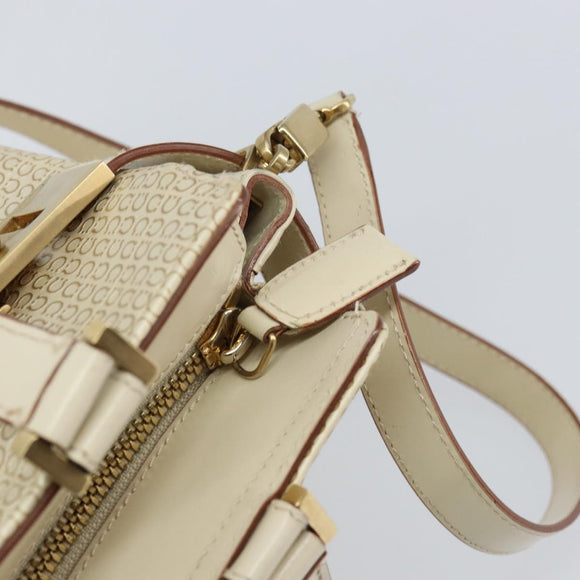 Salvatore Ferragamo Gancini Hand Bag Leather 2way White Gold Auth BA8684