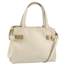 Salvatore Ferragamo Gancini Hand Bag Leather 2way White Gold Auth BA8684-1