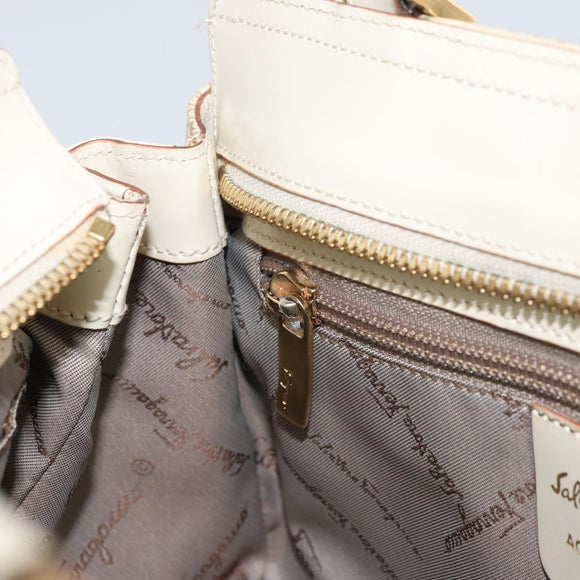 Salvatore Ferragamo Gancini Hand Bag Leather 2way White Gold Auth BA8684