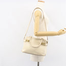Salvatore Ferragamo Gancini Hand Bag Leather 2way White Gold Auth BA8684-24