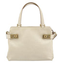 Salvatore Ferragamo Gancini Hand Bag Leather 2way White Gold Auth BA8684-12