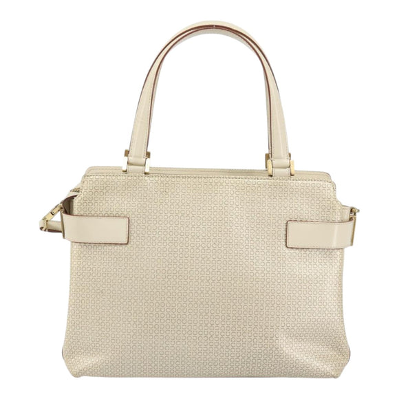 Salvatore Ferragamo Gancini Hand Bag Leather 2way White Gold Auth BA8684