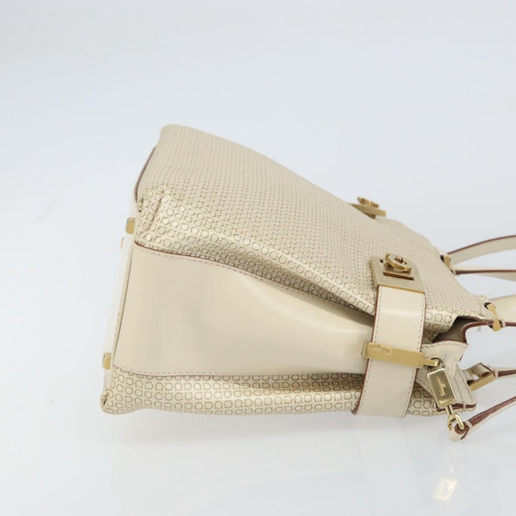 Salvatore Ferragamo Gancini Hand Bag Leather 2way White Gold Auth BA8684