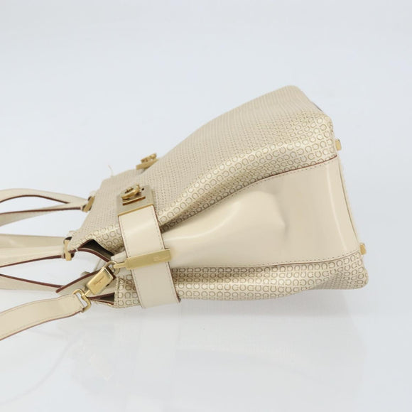 Salvatore Ferragamo Gancini Hand Bag Leather 2way White Gold Auth BA8684