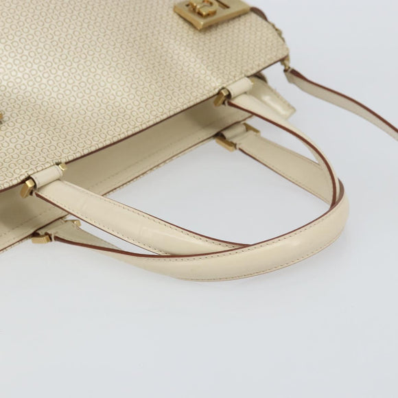 Salvatore Ferragamo Gancini Hand Bag Leather 2way White Gold Auth BA8684