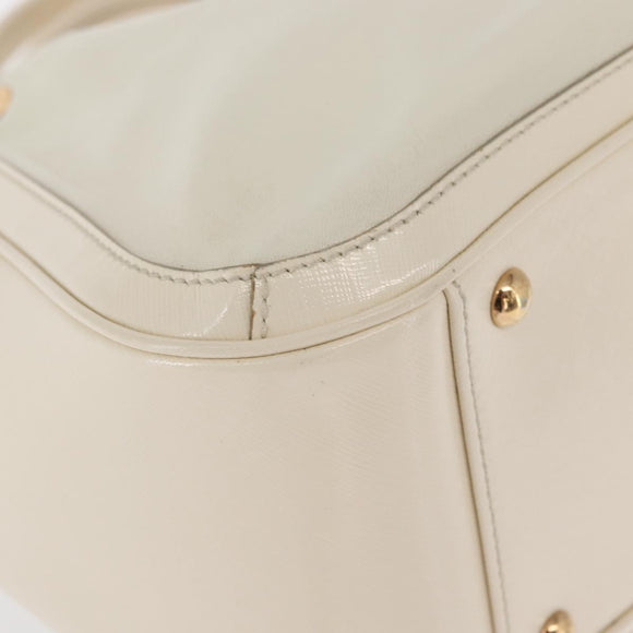 Salvatore Ferragamo Gancini Chain Hand Bag Leather White Gold Auth BA8685