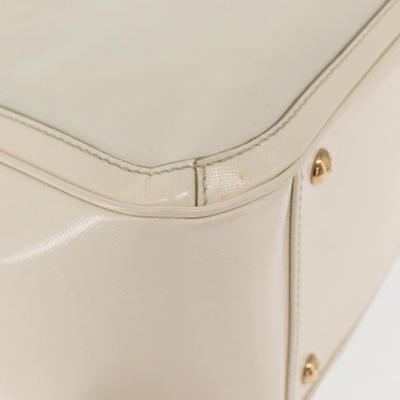 Salvatore Ferragamo Gancini Chain Hand Bag Leather White Gold Auth BA8685