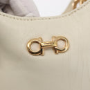 Salvatore Ferragamo Gancini Chain Hand Bag Leather White Gold Auth BA8685-14