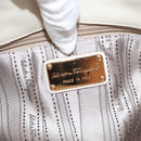 Salvatore Ferragamo Gancini Chain Hand Bag Leather White Gold Auth BA8685-15