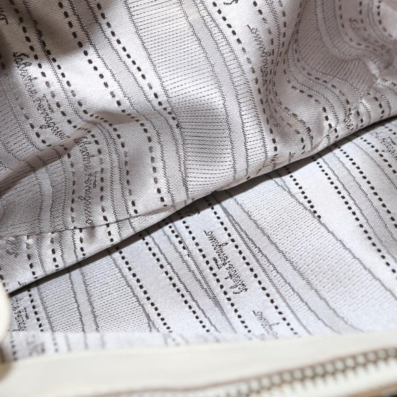 Salvatore Ferragamo Gancini Chain Hand Bag Leather White Gold Auth BA8685