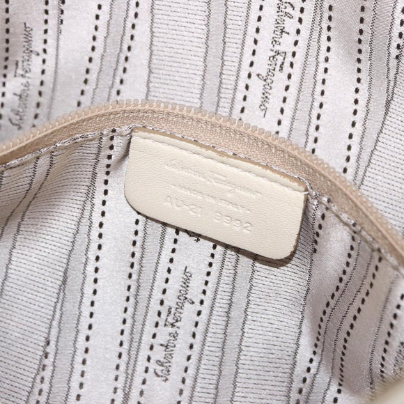 Salvatore Ferragamo Gancini Chain Hand Bag Leather White Gold Auth BA8685