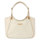 Salvatore Ferragamo Gancini Ketting Handtas Leer Wit Goud Auth BA8685-13