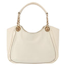 Salvatore Ferragamo Gancini Chain Hand Bag Leather White Gold Auth BA8685-3
