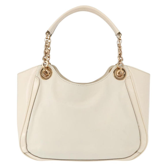 Salvatore Ferragamo Gancini Ketting Handtas Leer Wit Goud Auth BA8685