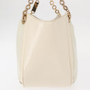 Salvatore Ferragamo Gancini Chain Hand Bag Leather White Gold Auth BA8685-4
