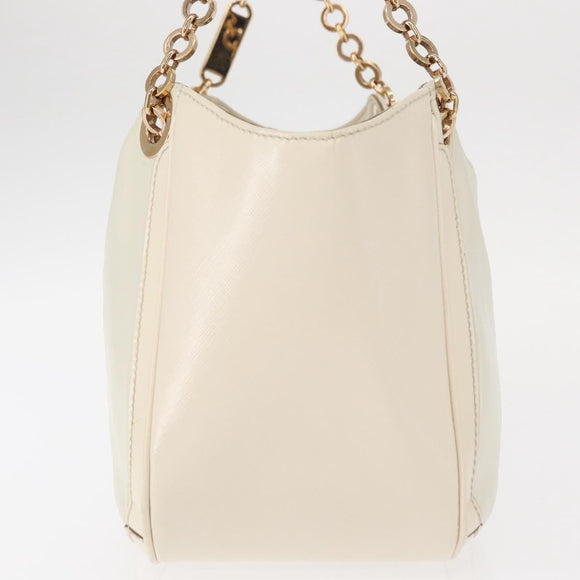 Salvatore Ferragamo Gancini Ketting Handtas Leer Wit Goud Auth BA8685