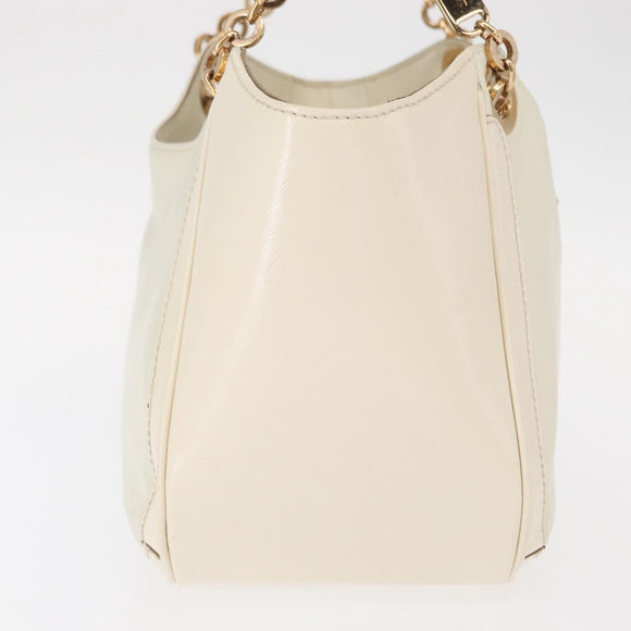 Salvatore Ferragamo Gancini Ketting Handtas Leer Wit Goud Auth BA8685