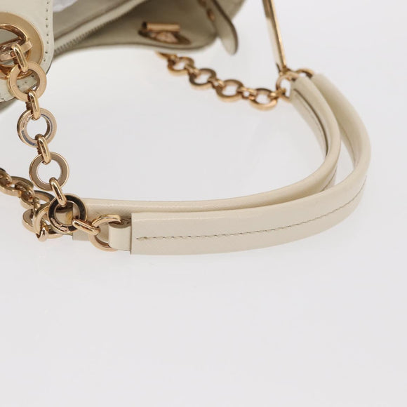 Salvatore Ferragamo Gancini Chain Hand Bag Leather White Gold Auth BA8685