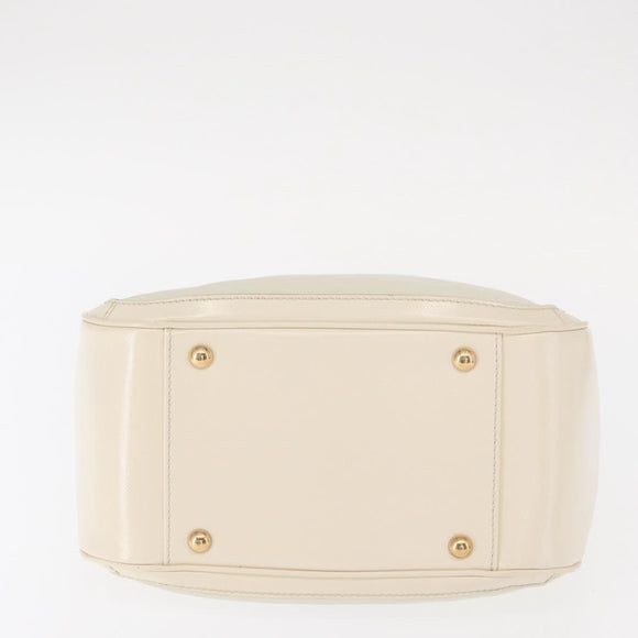 Salvatore Ferragamo Gancini Chain Hand Bag Leather White Gold Auth BA8685